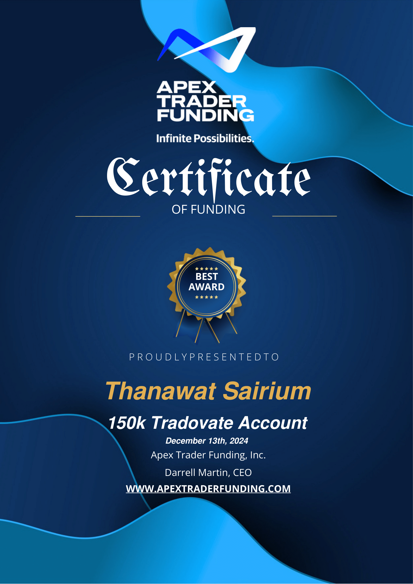 Apex Trader Funding certificate